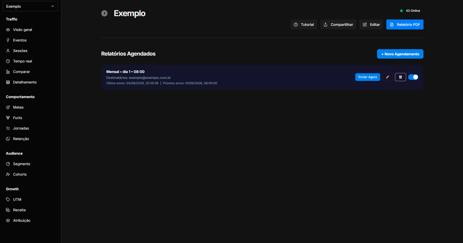Status e controle dos agendamentos